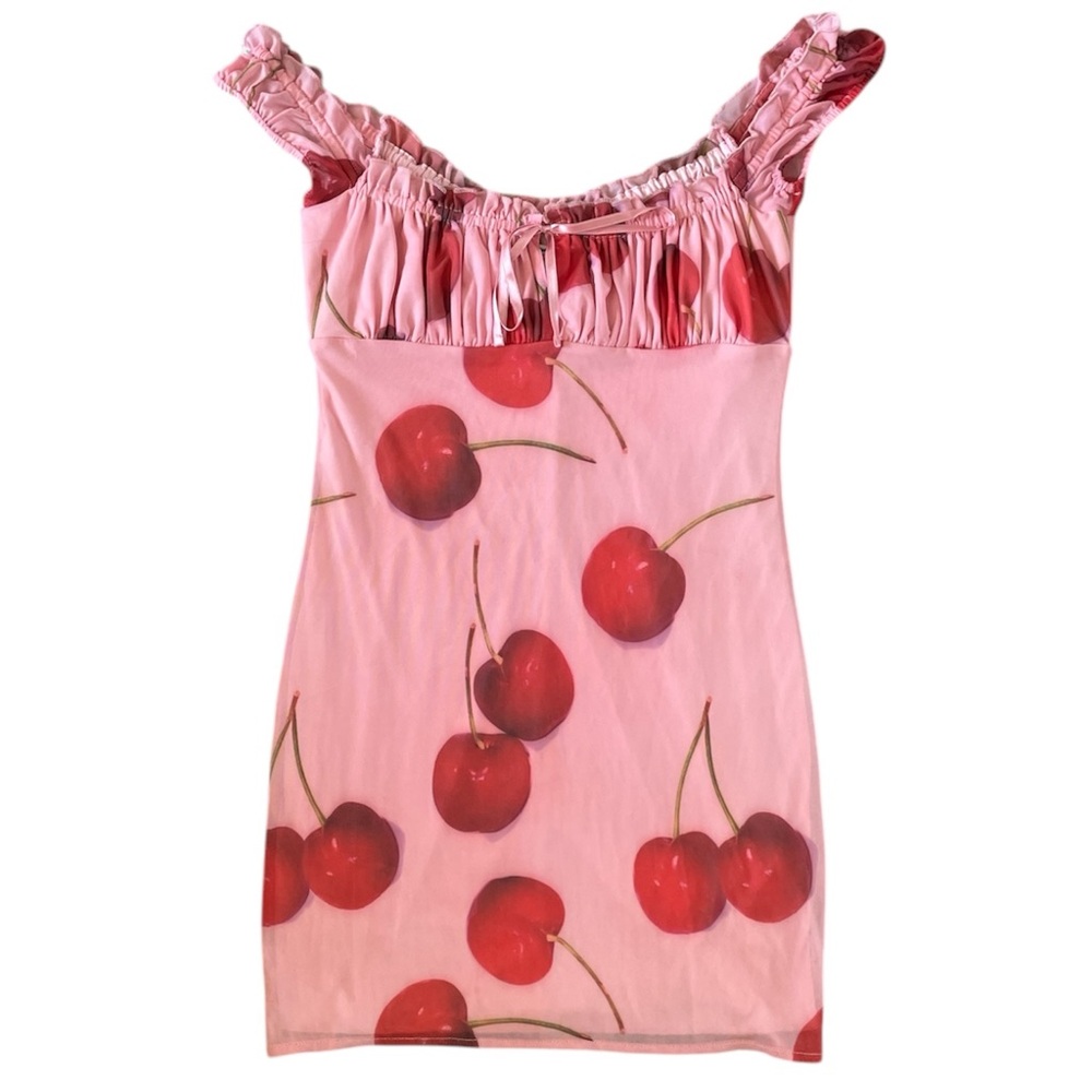NWOT Kimchi Blue UO Cherry Bianca Mesh Mini Dress Pink Red Size Small - Picture 5 of 6
